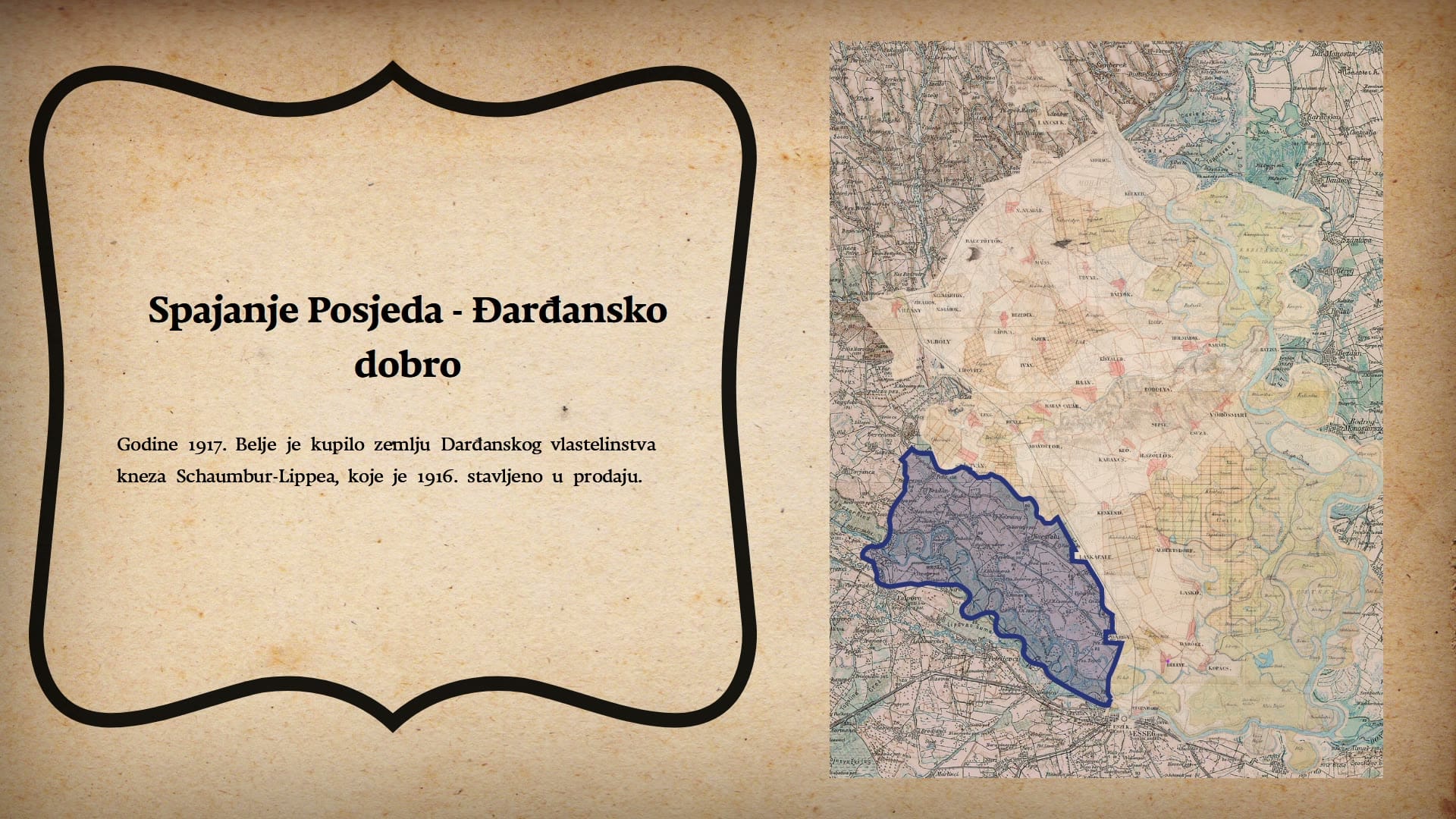 Still from the film: the Darda estate merger, with the added lands outlined in blue.