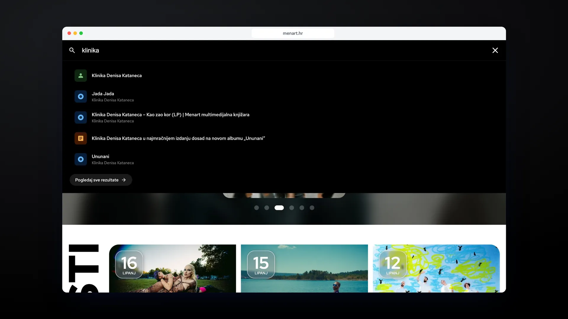 Search open over the home page: typing 