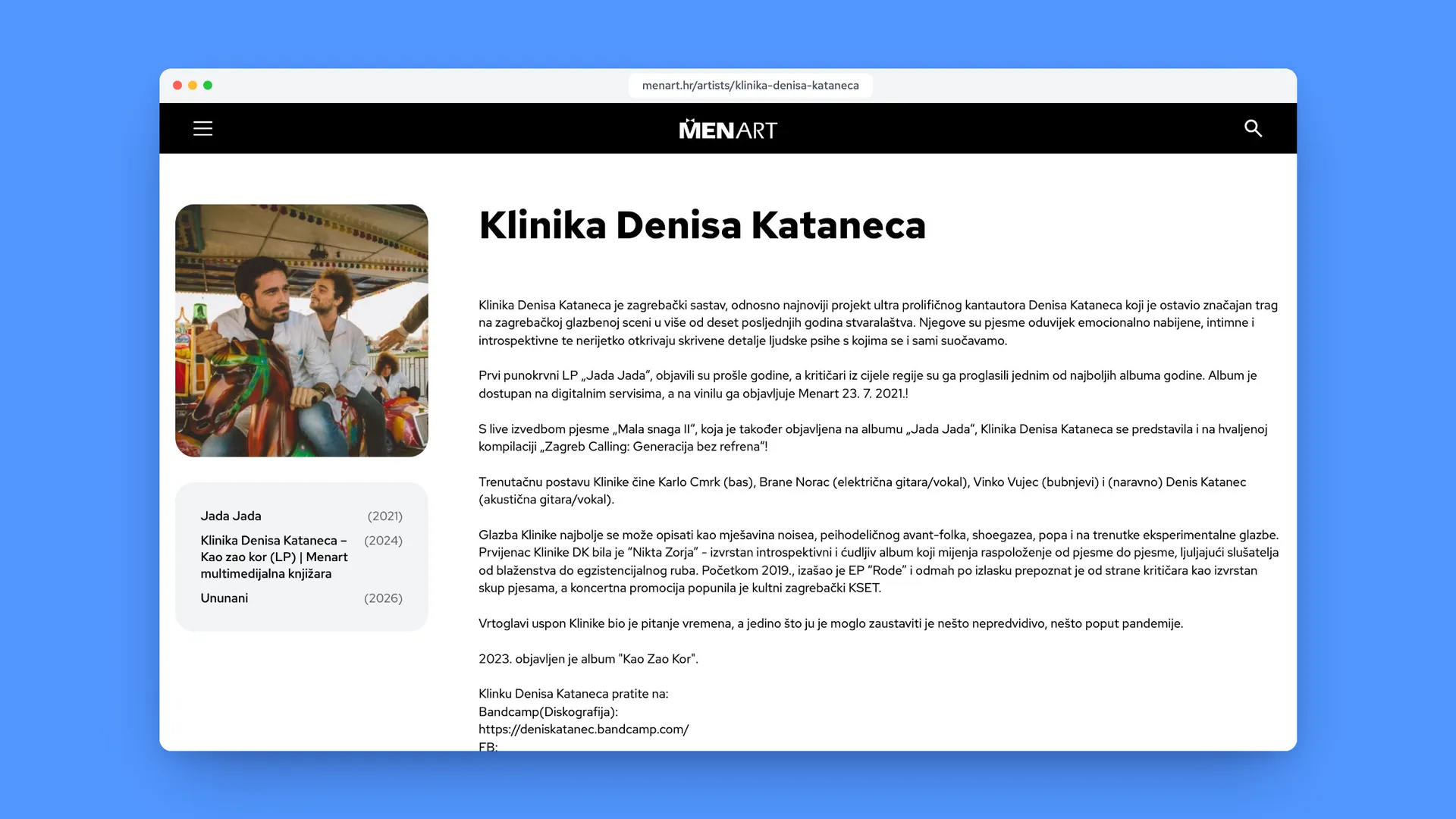 The artist page for Klinika Denisa Kataneca: a photo, the discography with years, and the biography.
